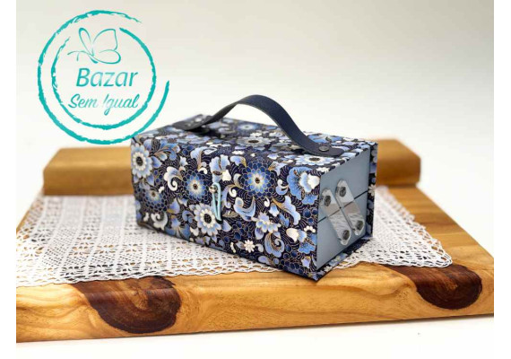 Maleta com Bandeja Articulada Floral Azul - Peça Pronta